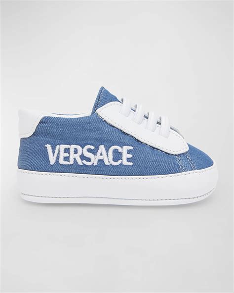 Versace Boy's Leather and Fabric Logo Sneakers, Baby